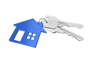 Haus Schlüsselbund blau mit Schlüsseln  transparent freigestellt