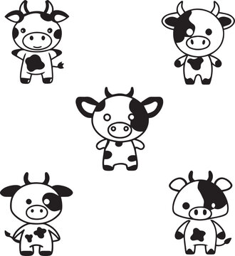 Cartoon cow icon set, Vector Illustration, SVG