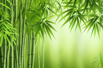 Green bamboo background fresh leaves on tree as nature ecology and environment concept. Generative Ai - obrazy, fototapety, plakaty