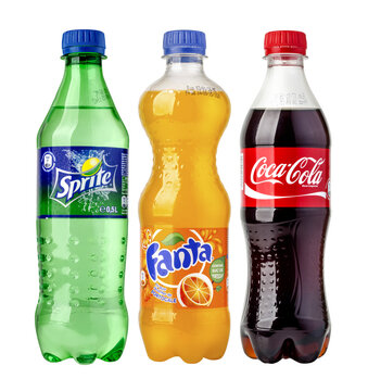 bottle Of Coca-Cola, Fanta, Sprite Isolated