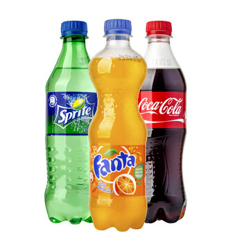 bottle Of Coca-Cola, Fanta, Sprite Isolated