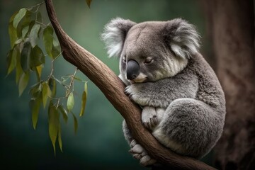 Sydney, Australia a grumpy koala who has had enough of the tourists and falls asleep on a branch. Generative AI