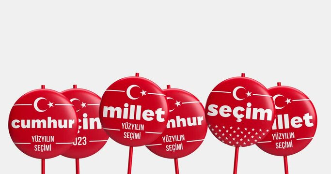 Swinging Turkish vote banner. Turkey 2023 Presidential and Parliamentary elections concept: YUZYILIN SECIM, MILLET, CUMHUR text (translated: Centuries Election People's, Nations alliance) 3d render 