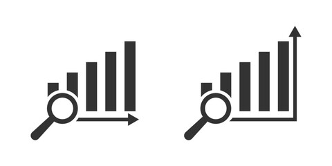 Magnifying glass showing rising chart bar graph vector concept