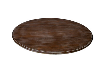 Round wooden table top, isolated on white background for product presentation.