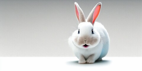 A white rabbit with shades of blue fur and a pink mouth is standing on a white background, Generative AI