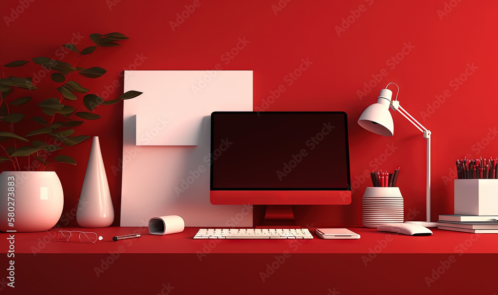 Poster a computer monitor sitting on top of a desk next to a keyboard and a monitor monitor and a cup of pe