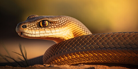 Obraz premium Close Up Viper Enjoying Sunset in High Definition - Exploring the Animal Kingdom. Crafted with Generative AI
