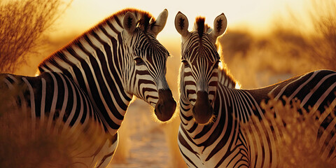 Fototapeta na wymiar Pair of Zebra Enjoying Sunset in High Definition - Exploring the Animal Kingdom. Crafted with Generative AI
