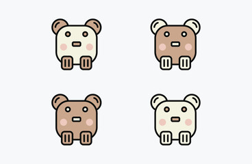 Bear cute logo set icon design template linear style on white backround
