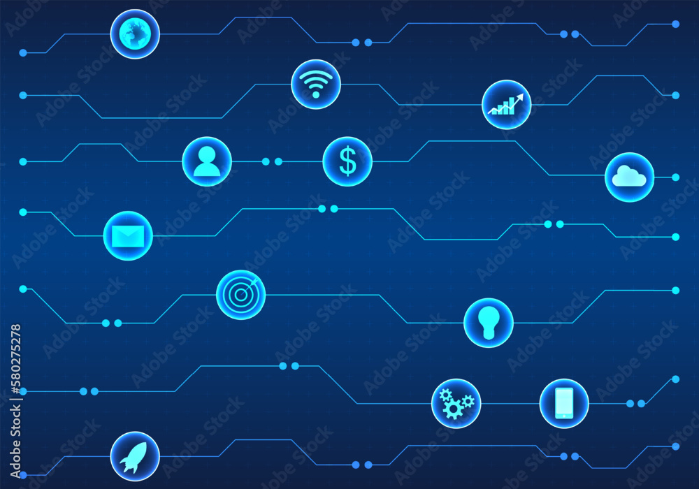 Poster smart technology connections send data to various services. both in terms of transactions cyber worl