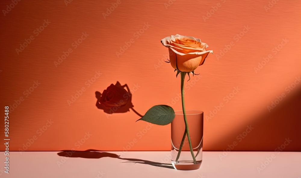 Poster a single rose in a vase with a shadow on the wall behind it and a single rose in a vase with a shado