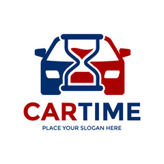 Car time vector logo template. This design use car and hourglass symbol. Suitable for driving duration.