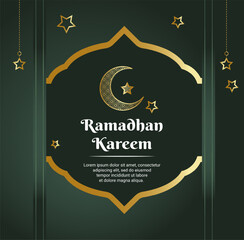 Fototapeta na wymiar Green Gradient Ramadan Vector Design with Gold Ornament