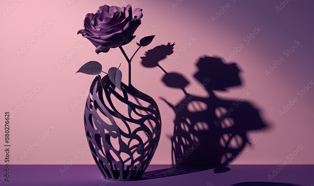 Poster a purple vase with a shadow of a flower in it and a purple background with a shadow of a flower in i