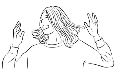 happy girl dancing pose character cartoon line art illustration