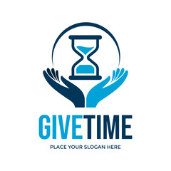Fototapeta premium Give time vector logo template. This design use hand and hourglass symbol. Suitable for time management, business.