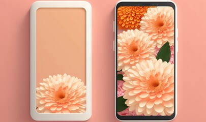  a mockup of a phone with a flower picture on the back of the phone and a mockup of a flower picture on the front of the phone.  generative ai