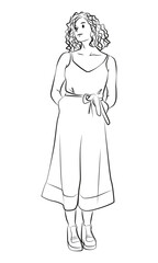 girl standing pose character cartoon line art illustration