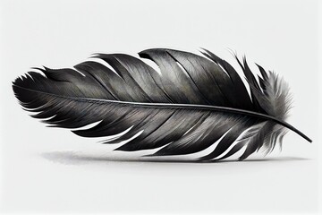 Black Feather Isolated, Swan Plume, Dark Gray Bird Feathers, Abstract Generative AI Illustration