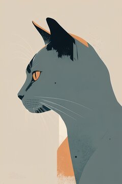 minimalist cat illustration background, generative ai