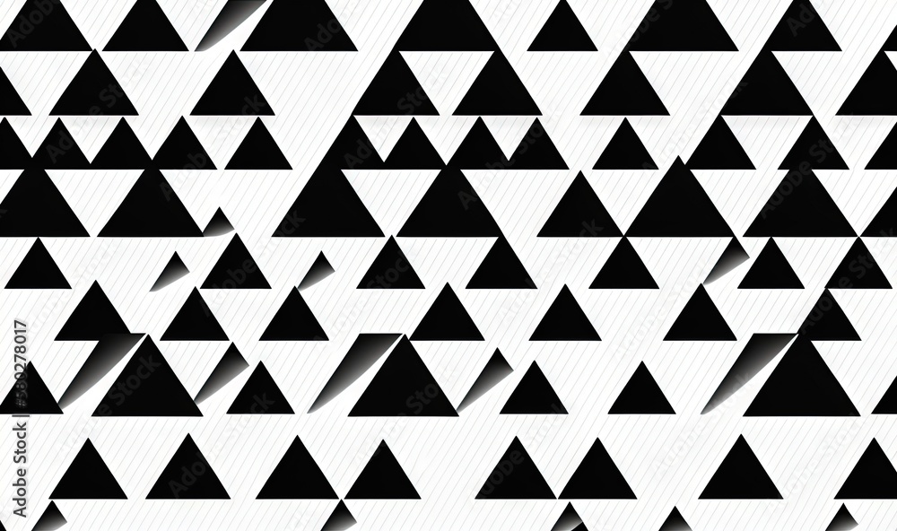 Poster a black and white photo of a pattern of triangular shapes with a shadow on the wall of the room that