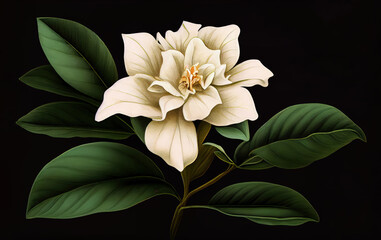 Fototapeta na wymiar Gardenia Flower Botanical Illustration, Jasminoides Flowers Realistic Painting, Abstract Generative AI Illustration