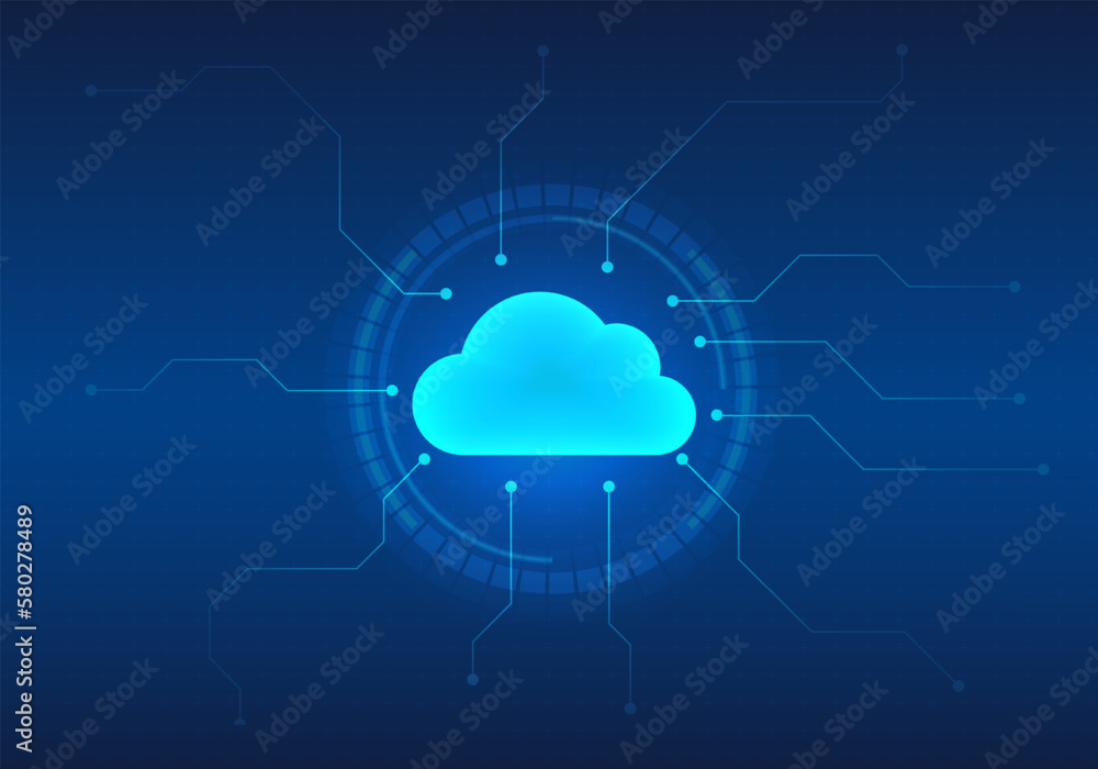 Poster clouds and circles of technology technology help to store data and export data to various places, ma