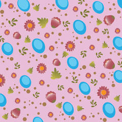 Bright hand drawn Easter  pattern, doodles eggs and flowers, great for banners, wallpapers, wrapping, textiles - vector design