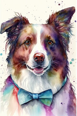 dog wearing Bow ties, Psychedelic Illustration. Generative AI
