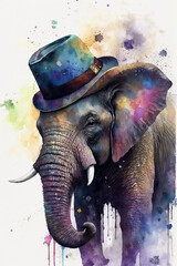 Elephant wearing Cowboy hat, Psychedelic Illustration. Generative AI