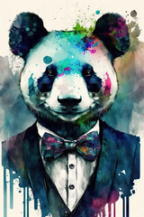 Panda Bow ties, Psychedelic Illustration. Generative AI