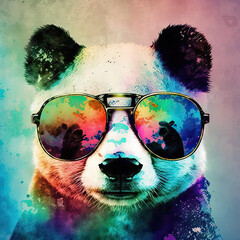 Panda sunglasses, Psychedelic Illustration. Generative AI