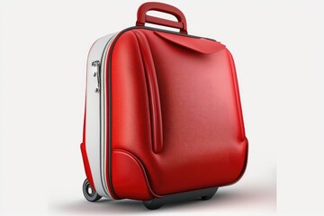 Bag for the Trolley, Red, Removed from Context, and Set Against a White Background. Transportable Suitcase for Trolley Use. Premium Carry On Trolley. Baggage for use on a trolley. Revolving trunk. Rol