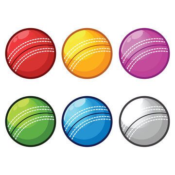 Set of cricket balls, isolated on white background. Vector cartoon flat design illustration collection template.
