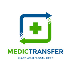 Medical transfer vector logo template. This design use arrow and cross symbol. Suitable for health.