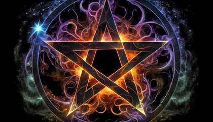 orange flame pentagram neon plasma in sky