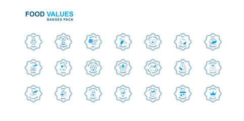 Food and Natural Product Badges. Enhance Your Design and Boost Your Healthy Food Revolution. Editable Stroke Blue icons.