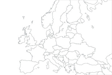 Flat Europe detail flat map with transparent coutries outlines. Europe continent. Transparent background. Euripean continent business background. Map template for infographics. Top view.