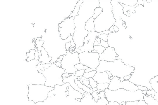 Fototapeta Flat Europe detail flat map with transparent coutries outlines. Europe continent. Transparent background. Euripean continent business background. Map template for infographics. Top view.