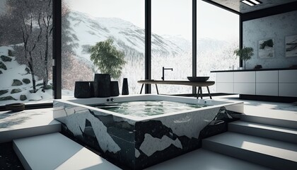 Modern jacuzzi at home to make difficult weekdays easier, interior - obrazy, fototapety, plakaty