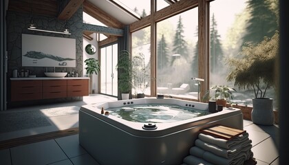 Modern jacuzzi at home to make difficult weekdays easier - obrazy, fototapety, plakaty