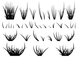 Cartoon silhouette grass leaves collection vector illustration isolated on white