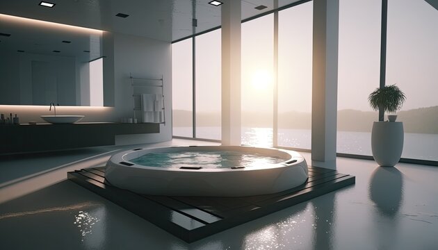 Futuristic jacuzzi at the modern home to make difficult weekdays easier
