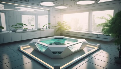 Futuristic jacuzzi at the modern home to make difficult weekdays easier