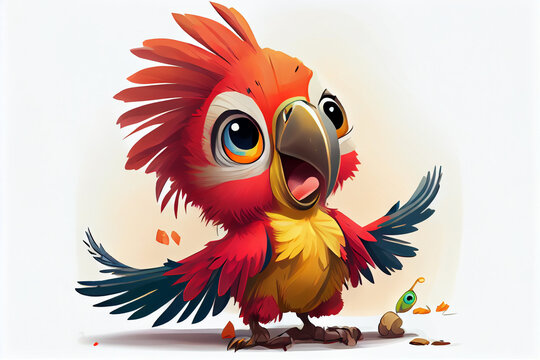 Cute parrot on a white background. AI generated