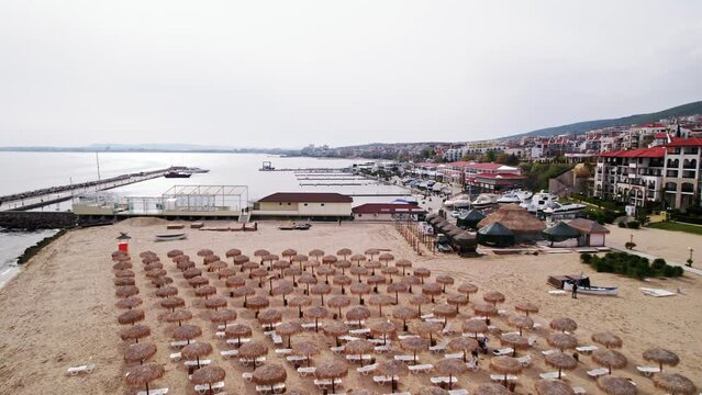 Luxury Resort FPV Descend Beach Drone Aerial Black Sea Off Season Bulgaria Europe