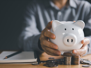 Piggy Bank Professional Hand Holding Money Savings Finance Concept Image