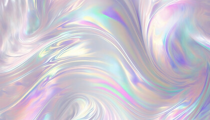 Obraz premium Seamless trendy iridescent rainbow foil texture. Soft holographic pastel unicorn marble background pattern. Modern pearlescent blurry abstract swirl illustration. Generative AI