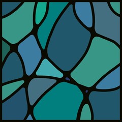 stained glass window, design, pattern, in blue-green tones